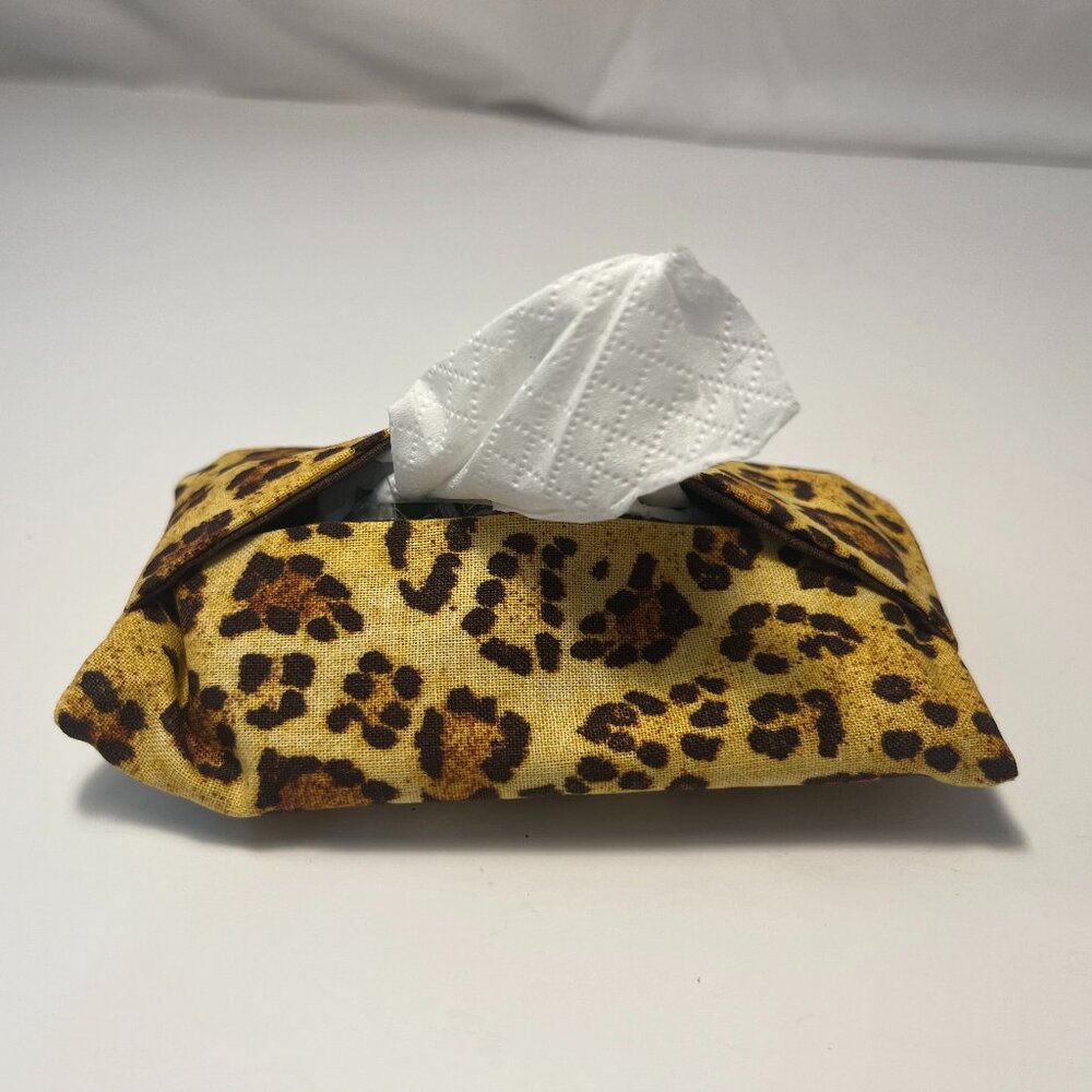 Pocket Tissue Holder Handmade Leopard Print Double Sided 5x3 New